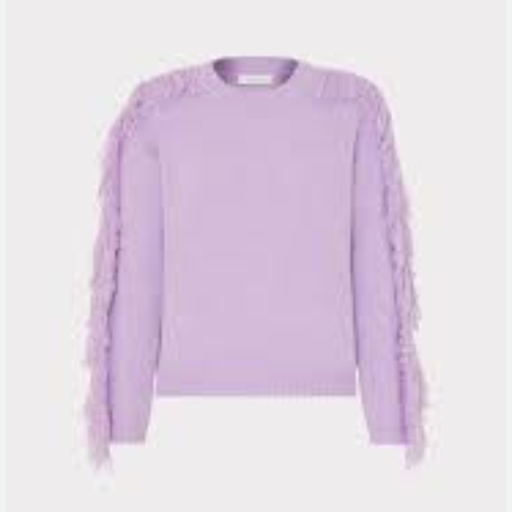 Milly Women Size Small Lilac Purple Crewneck Fringe-Sleeve Sweater MSRP $325.00